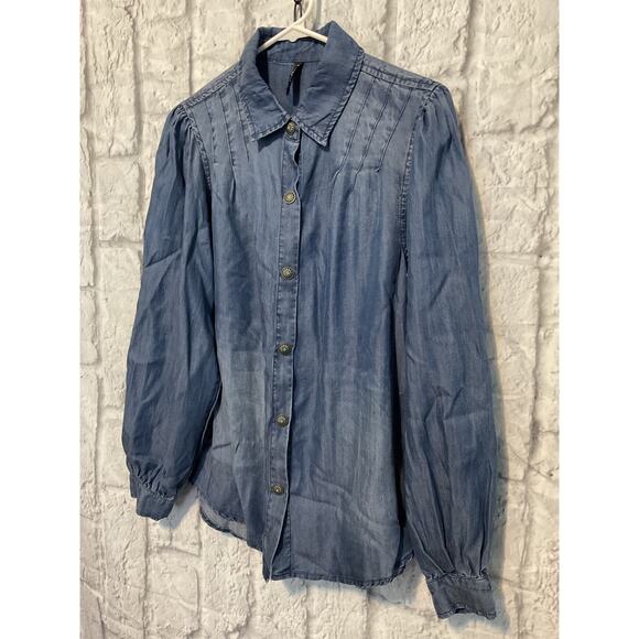 Two 2 Fly Western Denim Shirt Size Small Turquoise Snap Accents - Picture 3 of 6